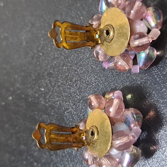 Vintage Signed West Germany 🇩🇪 Pink Iridescent Glass Earrings - Picture 4 of 5
